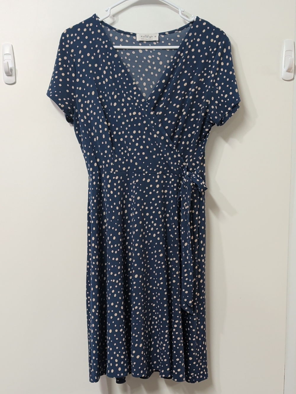Kaileigh Navy & Cream Polka Dot Faux Wrap Dress